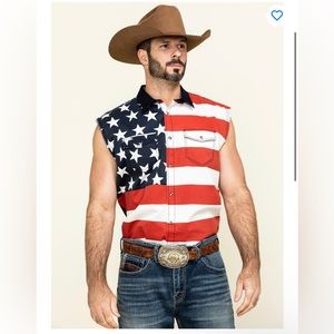 CODY JAMES MEN'S AMERICAN FLAG SLEEVELESS WESTERN SHIRT SIZE M